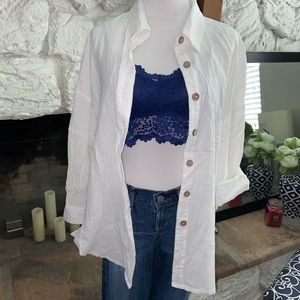 SHEIN white button up side tie Swim Cover Up/shirt